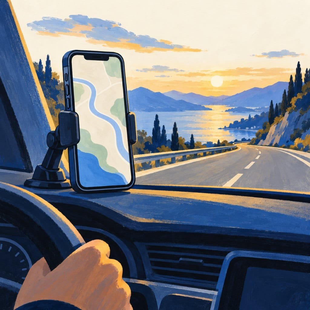 Mobile accessories fit check: a car mount clamp gripping a phone below its side buttons