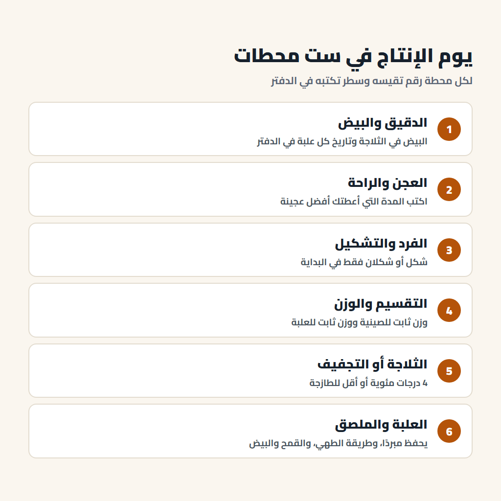 محطات يوم الإنتاج الست في مشروع مكرونة طازجة