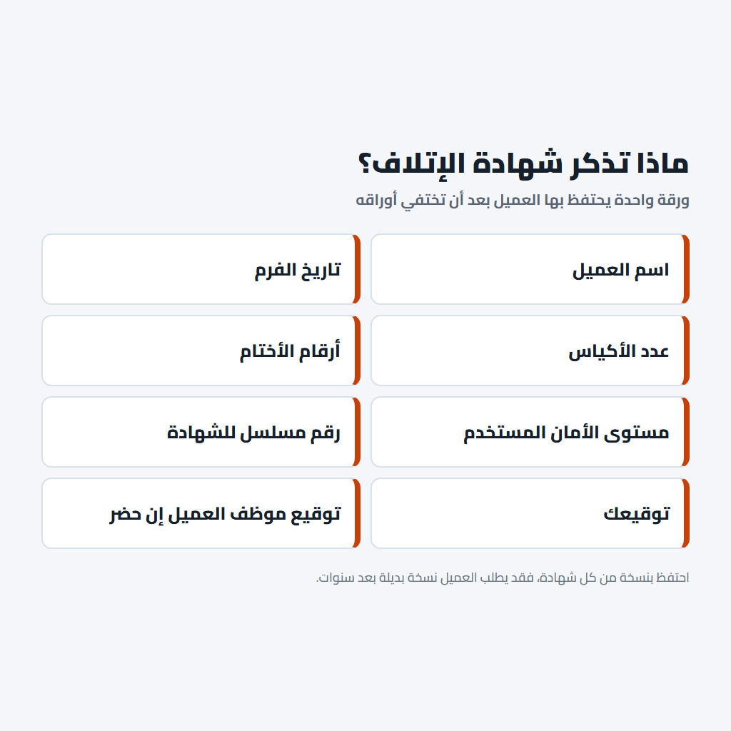 محتويات شهادة الإتلاف في مشروع فرم الورق