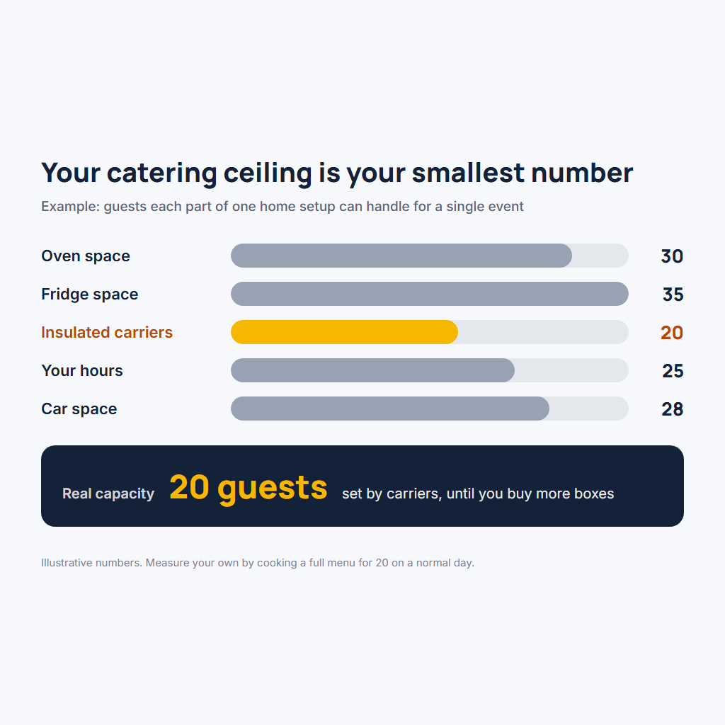 Capacity bars showing carriers as the limit of a small catering business