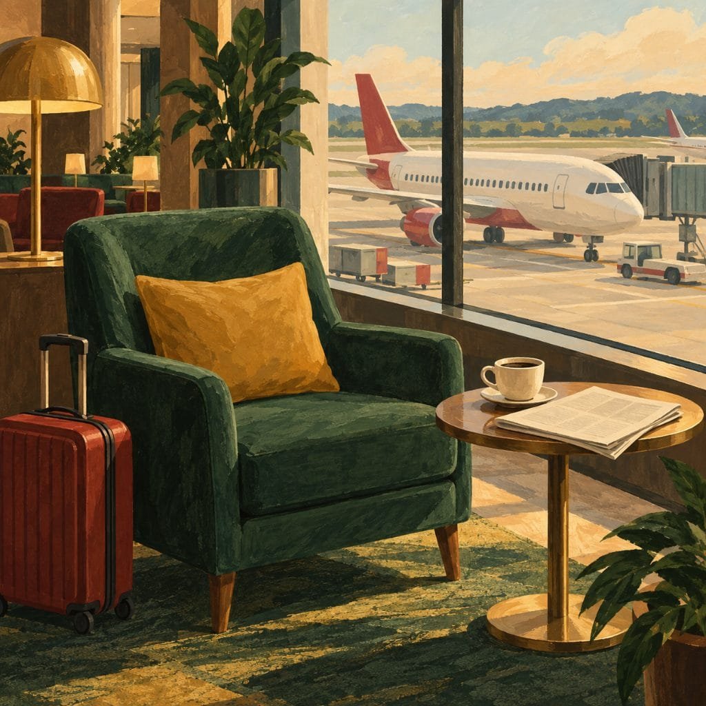 Lounge access through travel loyalty programs: an empty armchair in an airport lounge
