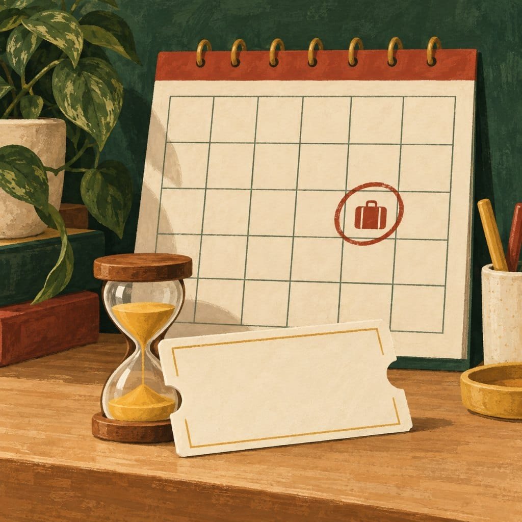 Credits in travel loyalty programs expire: a voucher and an hourglass in front of a calendar