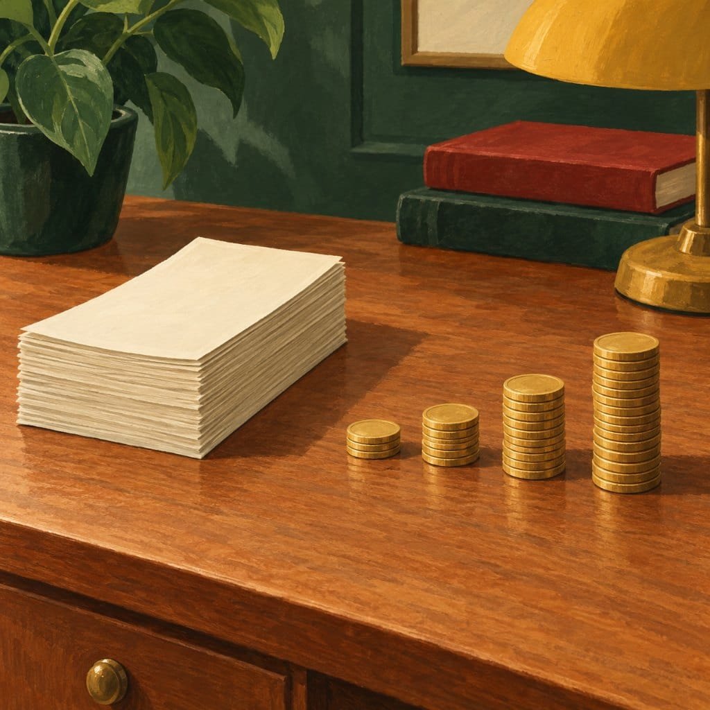 What travel loyalty programs return: a stack of banknotes beside four coin piles of different heights
