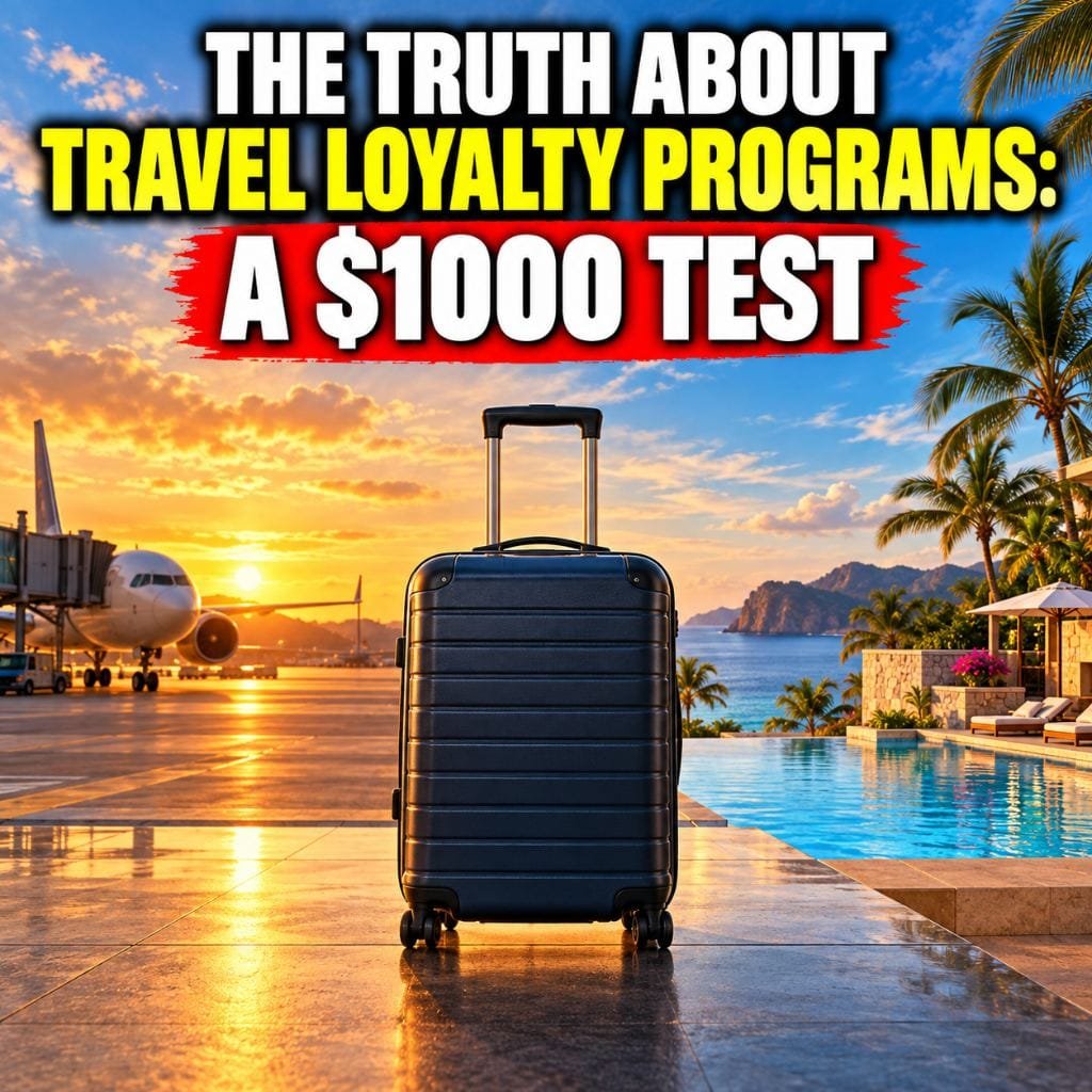 The Truth About Travel Loyalty Programs: A $1000 Test, shown with one travel suitcase