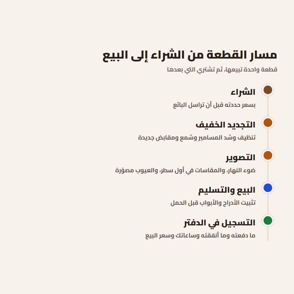 مسار القطعة من الشراء إلى البيع في مشروع الأثاث المستعمل